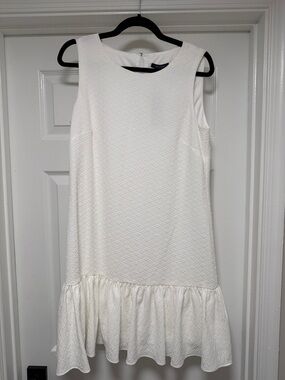 Tommy Hilfiger White Textured Sleeveless Ruffle-Hem Mini Dress